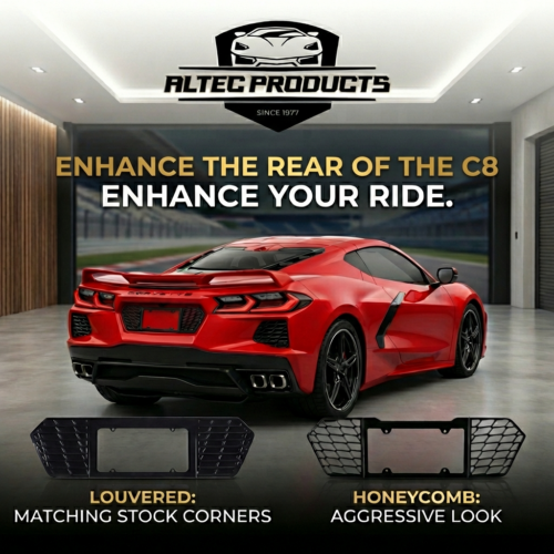 CORVETTE C8 STINGRAY OPEN CROSS HATCH REAR LICENSE PLATE MOUNT in Carbon Flash